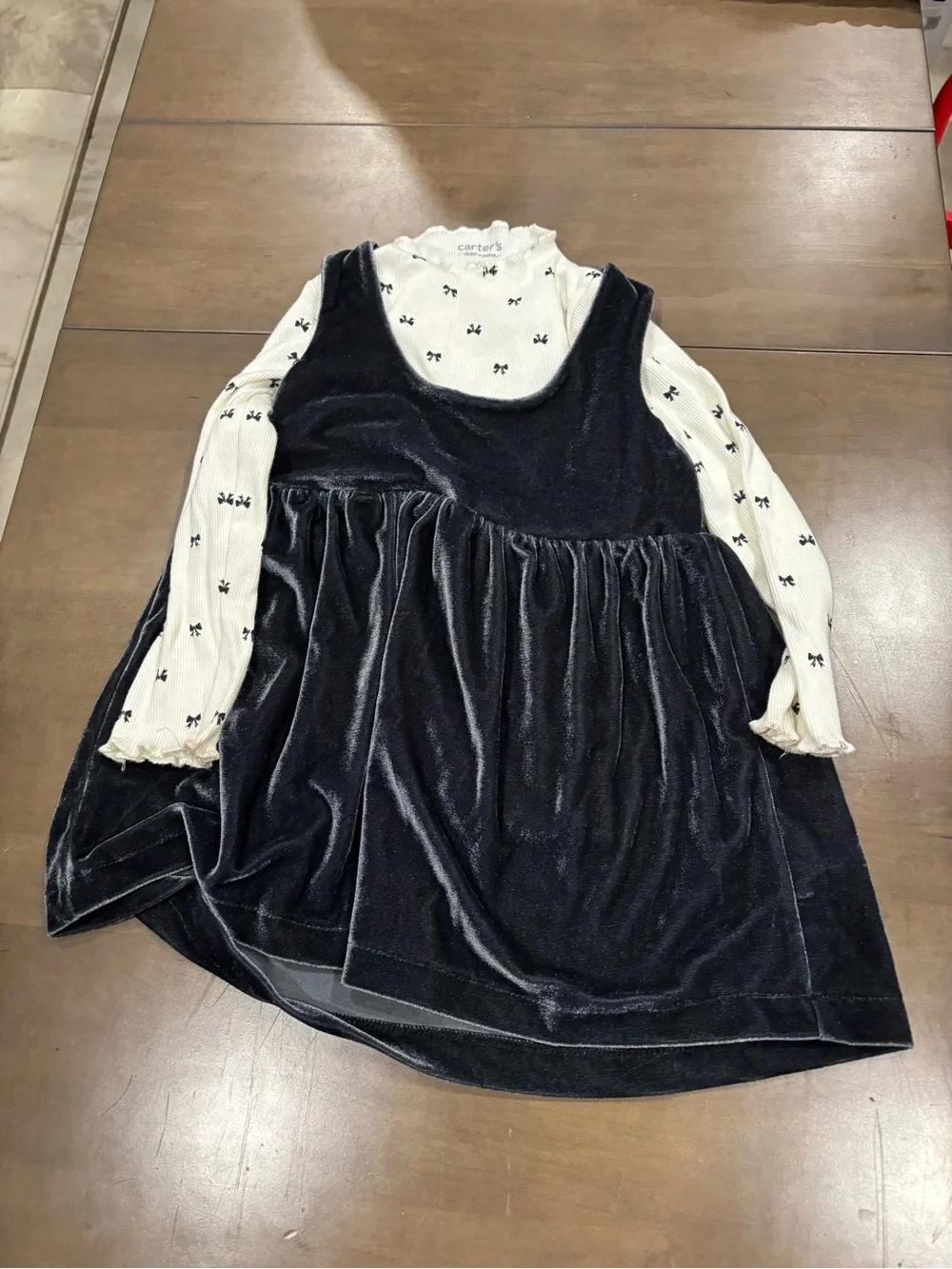 Carter's Black Velvet Jumper with Cream Bow-Print Top